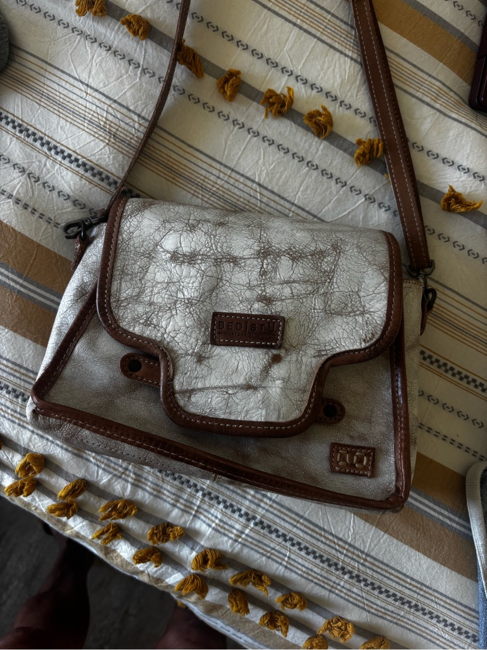 Bed Stu Silver Crossbody with Brown Trim